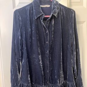Johnny Was Velvet Ruffle Blouse Denim Blue